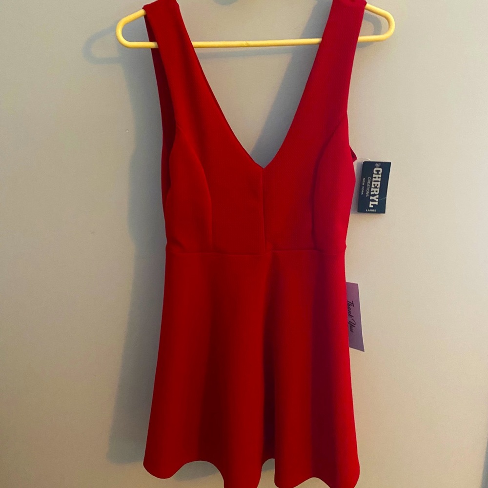 Red v neck shirt dress